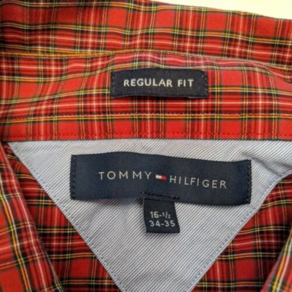 Tommy Hilfiger Men's Button Up Shirt Size 34-35 Red Plaid Long Sleeve 16.5 In - Picture 5 of 12
